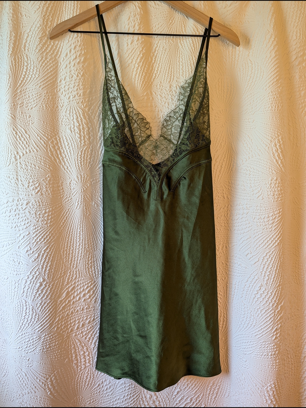 Victoria's Secret Forest Green Lace-Trim Slip Dress
